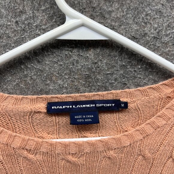 Ralph Lauren Sport Sweater Womens Medium Peach Cable Knit 100% Wool Pullover - Picture 6 of 10